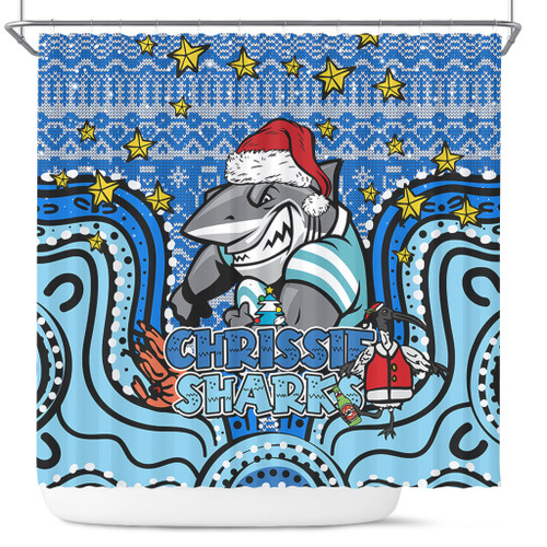 Sutherland and Cronulla Shark Christmas Custom Shower Curtain - Christmas Knit Patterns Vintage Jersey Ugly Shower Curtain