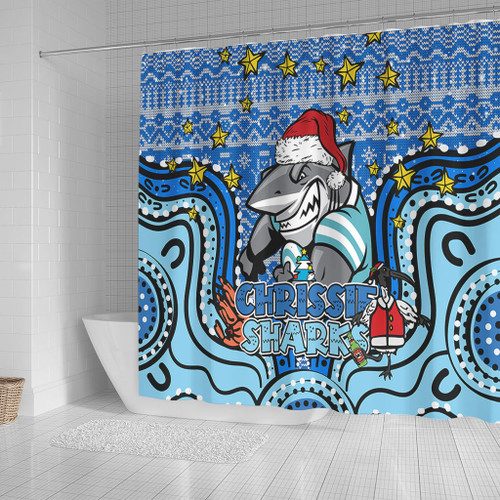 Cronulla-Sutherland Sharks Christmas Custom Shower Curtain - Christmas Knit Patterns Vintage Jersey Ugly Shower Curtain Cronulla-Sutherland Sharks Christmas Custom Shower Curtain - Christmas Knit Patterns Vintage Jersey Ugly Shower Curtain