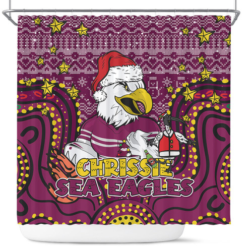 Sydney's Northern Beaches Sea Eagles Christmas Custom Shower Curtain - Christmas Knit Patterns Vintage Jersey Ugly Shower Curtain