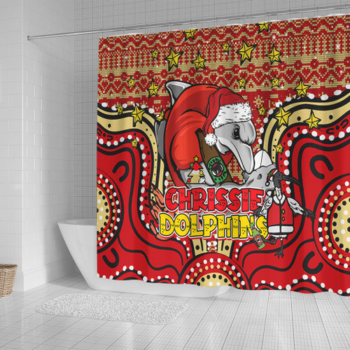 Redcliffe Dolphins Christmas Custom Shower Curtain - Christmas Knit Patterns Vintage Jersey Ugly Shower Curtain Redcliffe Dolphins Christmas Custom Shower Curtain - Christmas Knit Patterns Vintage Jersey Ugly Shower Curtain
