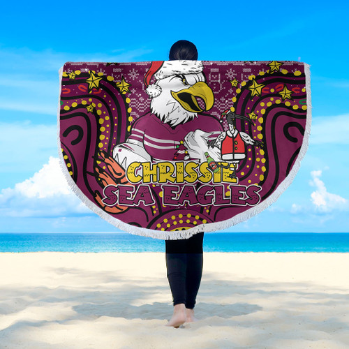 Manly Warringah Sea Eagles Christmas Custom Beach Blanket - Christmas Knit Patterns Vintage Jersey Ugly Beach Blanket