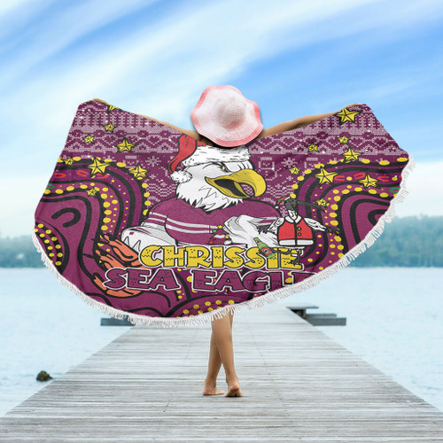 Manly Warringah Sea Eagles Christmas Custom Beach Blanket - Christmas Knit Patterns Vintage Jersey Ugly Beach Blanket