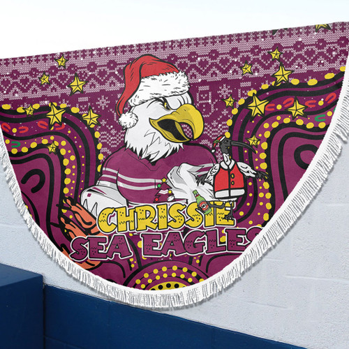 Manly Warringah Sea Eagles Christmas Custom Beach Blanket - Christmas Knit Patterns Vintage Jersey Ugly Beach Blanket