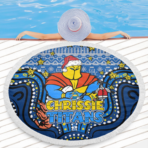 Gold Coast Titans Christmas Custom Beach Blanket - Christmas Knit Patterns Vintage Jersey Ugly Beach Blanket