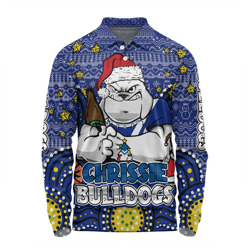 Canterbury-Bankstown Bulldogs Christmas Custom Long Sleeve Polo Shirt - Christmas Knit Patterns Vintage Jersey Ugly Long Sleeve Polo Shirt