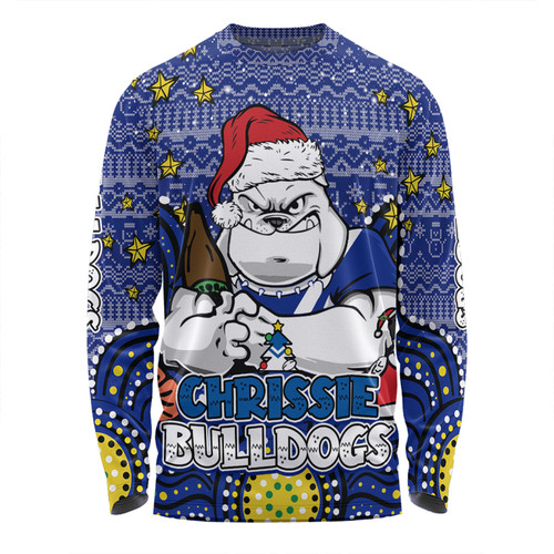 Canterbury-Bankstown Bulldogs Christmas Custom Long Sleeve T-Shirt - Christmas Knit Patterns Vintage Jersey Ugly Long Sleeve T-Shirt