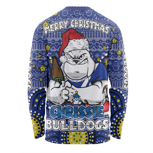 Canterbury-Bankstown Bulldogs Christmas Custom Long Sleeve T-Shirt - Christmas Knit Patterns Vintage Jersey Ugly Long Sleeve T-Shirt
