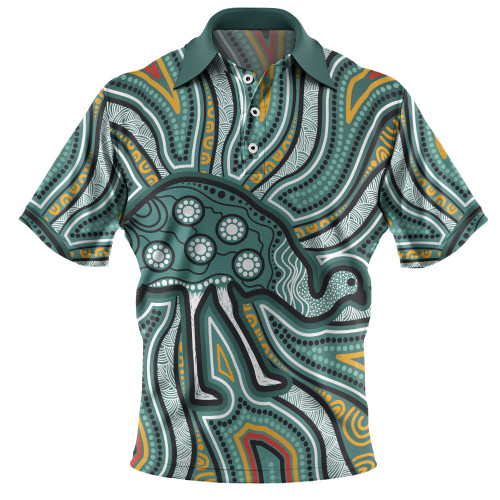 Australia Emu Aboriginal Polo Shirt - Emu Aboriginal Painting Green Polo Shirt