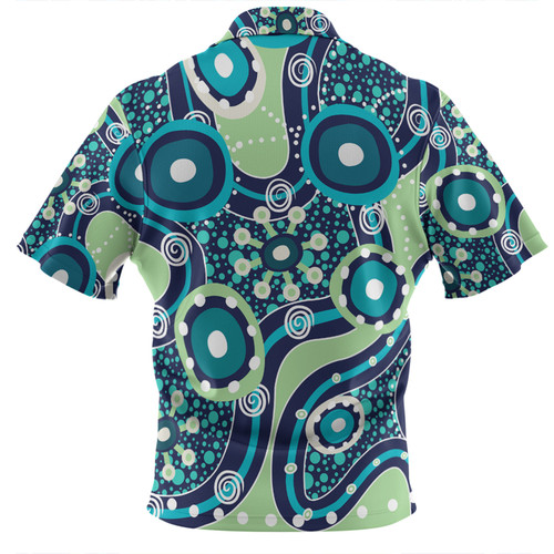 Australia Aboriginal Polo Shirt - Blue Aboriginal Dot Art Inspired Polo Shirt Australia Aboriginal Polo Shirt - Blue Aboriginal Dot Art Inspired Polo Shirt