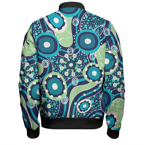 Australia Aboriginal Bomber Jacket - Blue Aboriginal Dot Art Inspired Bomber Jacket Australia Aboriginal Bomber Jacket - Blue Aboriginal Dot Art Inspired Bomber Jacket
