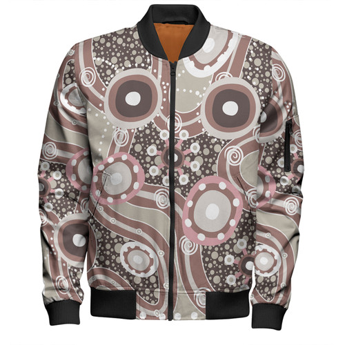 Australia Aboriginal Bomber Jacket - Brown Aboriginal Dot Art Inspired Bomber Jacket