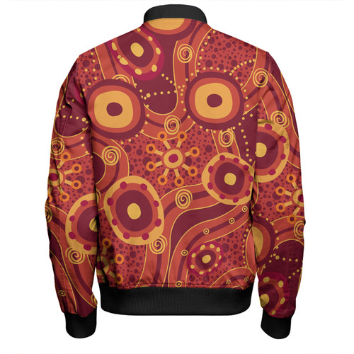 Australia Aboriginal Bomber Jacket - Red Aboriginal Dot Art Inspired Bomber Jacket