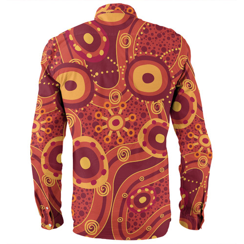 Australia Aboriginal Long Sleeve Shirt - Red Aboriginal Dot Art Inspired Long Sleeve Shirt Australia Aboriginal Long Sleeve Shirt - Red Aboriginal Dot Art Inspired Long Sleeve Shirt
