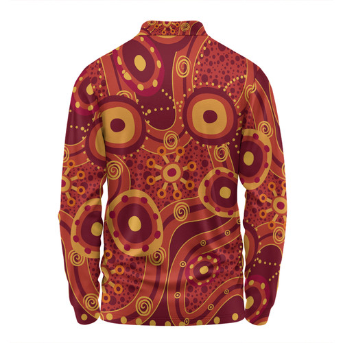 Australia Aboriginal Long Sleeve Polo Shirt - Red Aboriginal Dot Art Inspired Long Sleeve Polo Shirt Australia Aboriginal Long Sleeve Polo Shirt - Red Aboriginal Dot Art Inspired Long Sleeve Polo Shirt