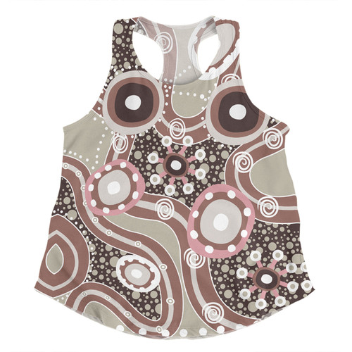 Australia Aboriginal Women Racerback Singlet - Brown Aboriginal Dot Art Inspired Women Racerback Singlet