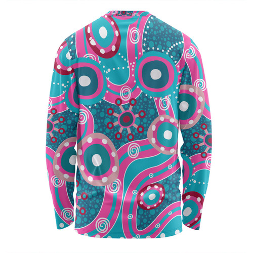 Australia Aboriginal Long Sleeve T-shirt - Pink Aboriginal Dot Art Inspired Long Sleeve T-shirt Australia Aboriginal Long Sleeve T-shirt - Pink Aboriginal Dot Art Inspired Long Sleeve T-shirt