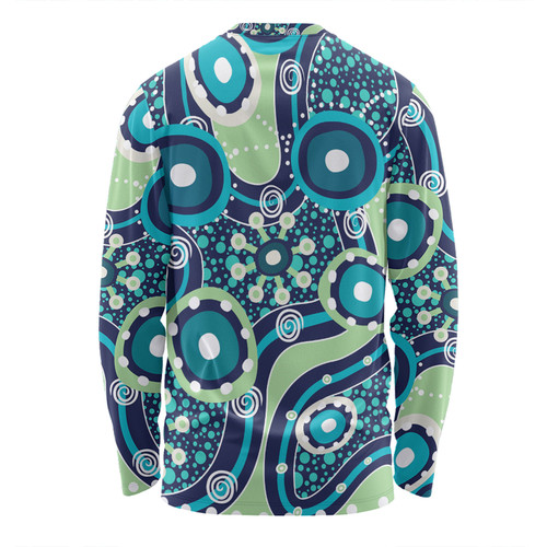 Australia Aboriginal Long Sleeve T-shirt - Blue Aboriginal Dot Art Inspired Long Sleeve T-shirt Australia Aboriginal Long Sleeve T-shirt - Blue Aboriginal Dot Art Inspired Long Sleeve T-shirt