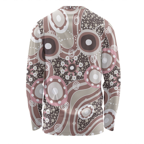 Australia Aboriginal Long Sleeve T-shirt - Brown Aboriginal Dot Art Inspired Long Sleeve T-shirt Australia Aboriginal Long Sleeve T-shirt - Brown Aboriginal Dot Art Inspired Long Sleeve T-shirt