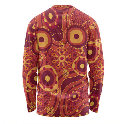 Australia Aboriginal Long Sleeve T-shirt - Red Aboriginal Dot Art Inspired Long Sleeve T-shirt Australia Aboriginal Long Sleeve T-shirt - Red Aboriginal Dot Art Inspired Long Sleeve T-shirt