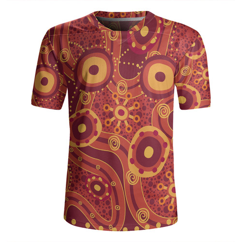 Australia Aboriginal Rugby Jersey - Red Aboriginal Dot Art Inspired Rugby Jersey