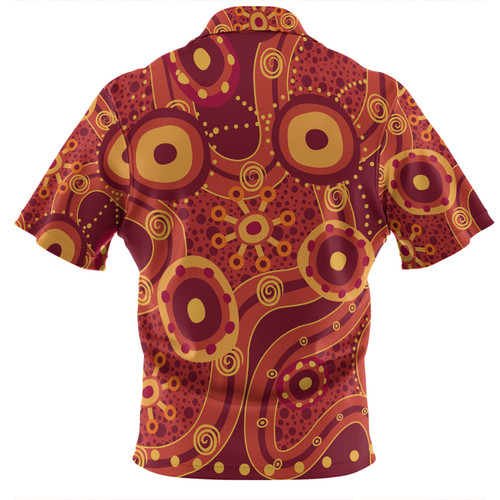 Australia Aboriginal Zip Polo Shirt - Red Aboriginal Dot Art Inspired Zip Polo Shirt Australia Aboriginal Zip Polo Shirt - Red Aboriginal Dot Art Inspired Zip Polo Shirt