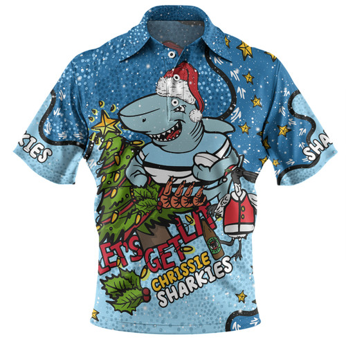 Cronulla-Sutherland Sharks Christmas Custom Polo Shirt - Let's Get Lit Chrisse Pressie Polo Shirt Cronulla-Sutherland Sharks Christmas Custom Polo Shirt - Let's Get Lit Chrisse Pressie Polo Shirt