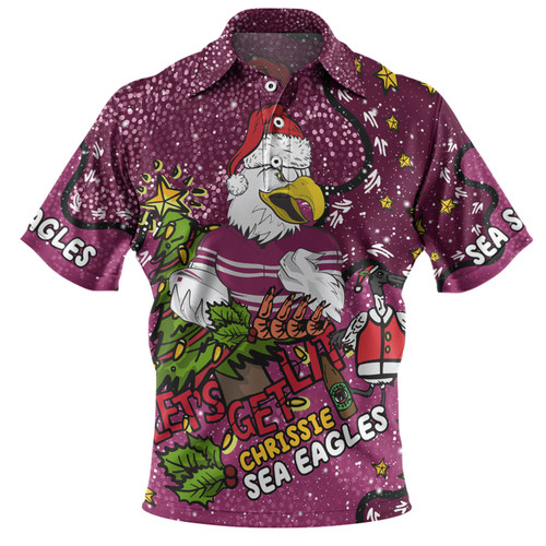 Manly Warringah Sea Eagles Christmas Custom Polo Shirt - Let's Get Lit Chrisse Pressie Polo Shirt