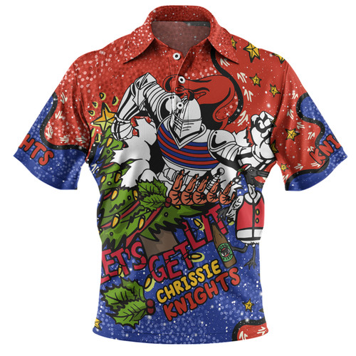 Newcastle Knights Christmas Custom Polo Shirt - Let's Get Lit Chrisse Pressie Polo Shirt