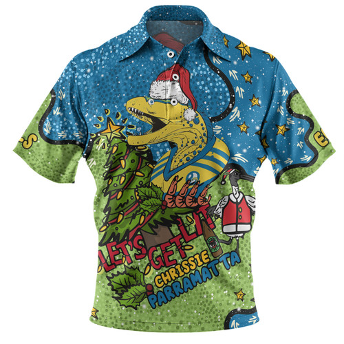 Parramatta Eels Christmas Custom Polo Shirt - Let's Get Lit Chrisse Pressie Polo Shirt
