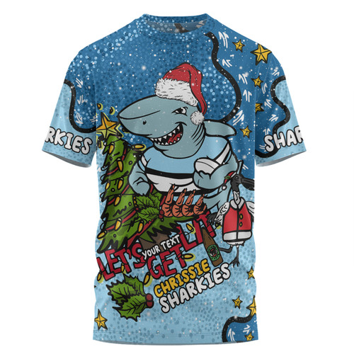 Cronulla-Sutherland Sharks Christmas Custom T-shirt - Let's Get Lit Chrisse Pressie T-shirt