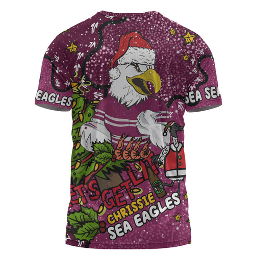 Manly Warringah Sea Eagles Christmas Custom T-shirt - Let's Get Lit Chrisse Pressie T-shirt