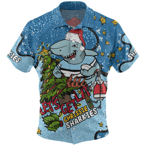Cronulla-Sutherland Sharks Christmas Custom Hawaiian Shirt - Let's Get Lit Chrisse Pressie Hawaiian Shirt