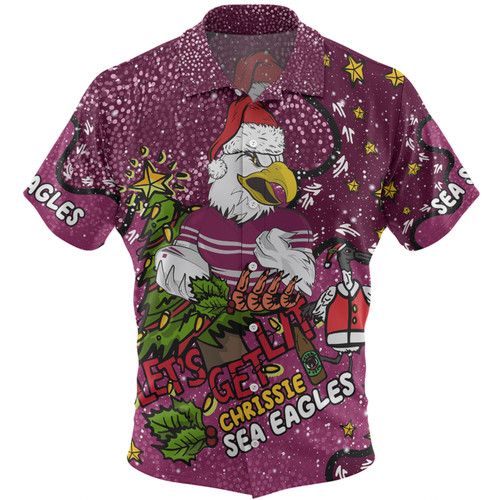 Manly Warringah Sea Eagles Christmas Custom Hawaiian Shirt - Let's Get Lit Chrisse Pressie Hawaiian Shirt