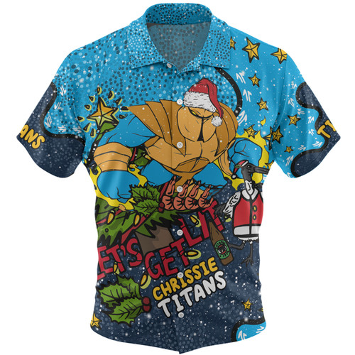 Gold Coast Titans Christmas Custom Hawaiian Shirt - Let's Get Lit Chrisse Pressie Hawaiian Shirt