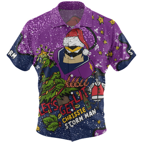 Melbourne Storm Christmas Custom Hawaiian Shirt - Let's Get Lit Chrisse Pressie Hawaiian Shirt