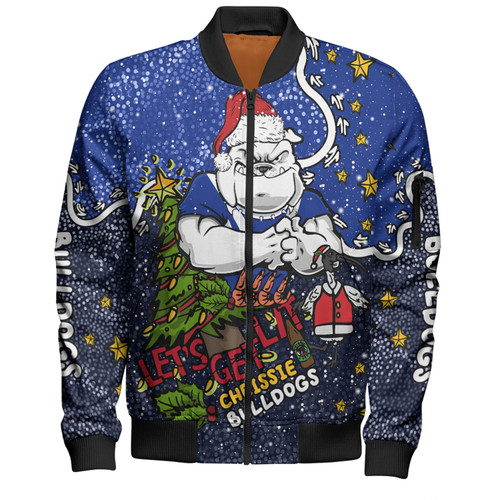 Canterbury-Bankstown Bulldogs Christmas Custom Bomber Jacket - Let's Get Lit Chrisse Pressie Bomber Jacket Canterbury-Bankstown Bulldogs Christmas Custom Bomber Jacket - Let's Get Lit Chrisse Pressie Bomber Jacket