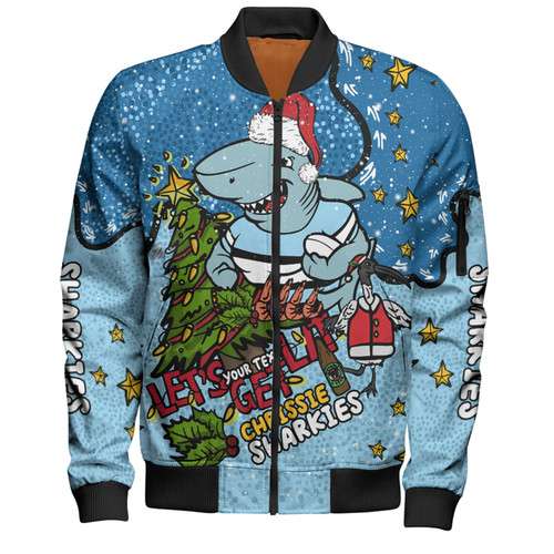 Cronulla-Sutherland Sharks Christmas Custom Bomber Jacket - Let's Get Lit Chrisse Pressie Bomber Jacket