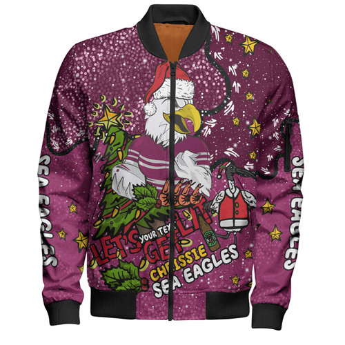 Manly Warringah Sea Eagles Christmas Custom Bomber Jacket - Let's Get Lit Chrisse Pressie Bomber Jacket