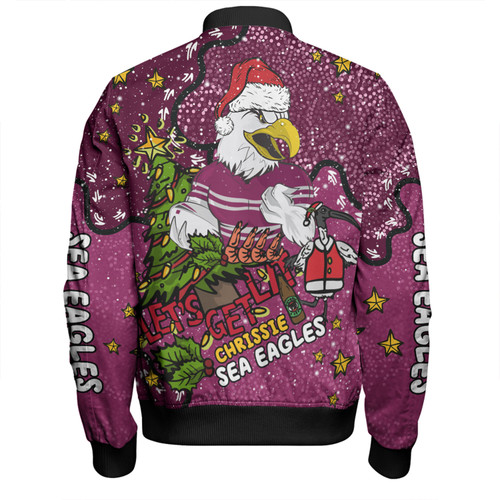 Manly Warringah Sea Eagles Christmas Custom Bomber Jacket - Let's Get Lit Chrisse Pressie Bomber Jacket