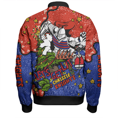 Newcastle Knights Christmas Custom Bomber Jacket - Let's Get Lit Chrisse Pressie Bomber Jacket Newcastle Knights Christmas Custom Bomber Jacket - Let's Get Lit Chrisse Pressie Bomber Jacket