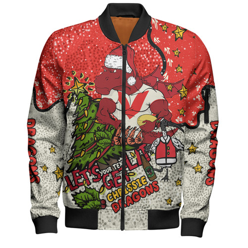 St. George Illawarra Dragons Christmas Custom Bomber Jacket - Let's Get Lit Chrisse Pressie Bomber Jacket St. George Illawarra Dragons Christmas Custom Bomber Jacket - Let's Get Lit Chrisse Pressie Bomber Jacket