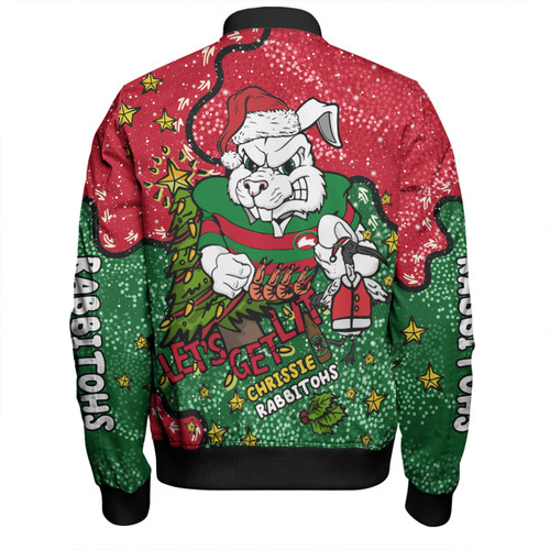 Sydney Roosters Christmas Custom Bomber Jacket - Let's Get Lit Chrisse Pressie Bomber Jacket Sydney Roosters Christmas Custom Bomber Jacket - Let's Get Lit Chrisse Pressie Bomber Jacket