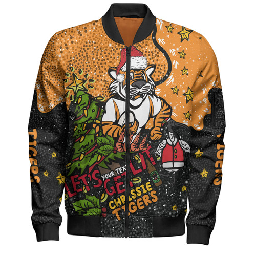 Wests Tigers Christmas Custom Bomber Jacket - Let's Get Lit Chrisse Pressie Bomber Jacket Wests Tigers Christmas Custom Bomber Jacket - Let's Get Lit Chrisse Pressie Bomber Jacket