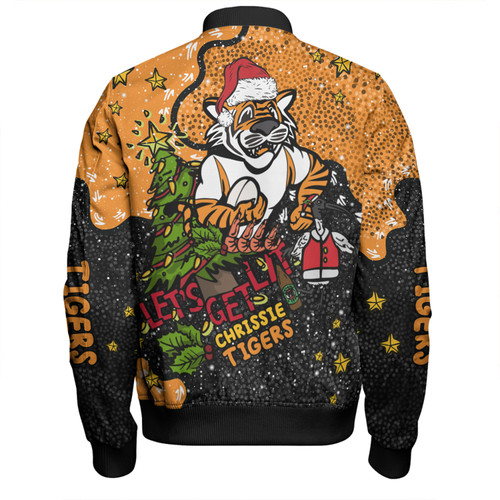 Wests Tigers Christmas Custom Bomber Jacket - Let's Get Lit Chrisse Pressie Bomber Jacket Wests Tigers Christmas Custom Bomber Jacket - Let's Get Lit Chrisse Pressie Bomber Jacket