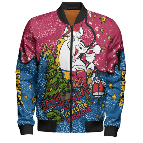 Brisbane Broncos Christmas Custom Bomber Jacket - Let's Get Lit Chrisse Pressie Bomber Jacket