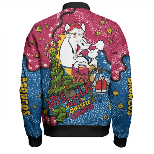 Brisbane Broncos Christmas Custom Bomber Jacket - Let's Get Lit Chrisse Pressie Bomber Jacket Brisbane Broncos Christmas Custom Bomber Jacket - Let's Get Lit Chrisse Pressie Bomber Jacket
