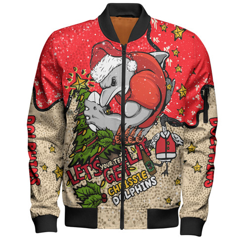 Redcliffe Dolphins Christmas Custom Bomber Jacket - Let's Get Lit Chrisse Pressie Bomber Jacket Redcliffe Dolphins Christmas Custom Bomber Jacket - Let's Get Lit Chrisse Pressie Bomber Jacket