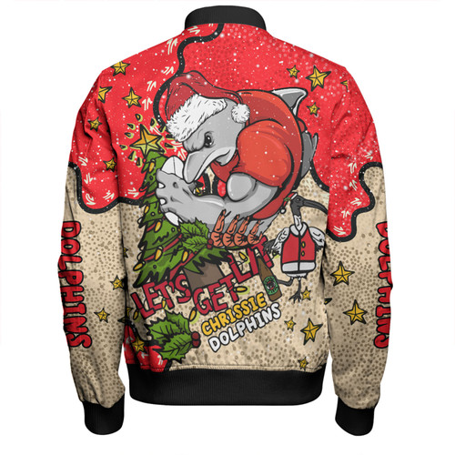 Redcliffe Dolphins Christmas Custom Bomber Jacket - Let's Get Lit Chrisse Pressie Bomber Jacket Redcliffe Dolphins Christmas Custom Bomber Jacket - Let's Get Lit Chrisse Pressie Bomber Jacket