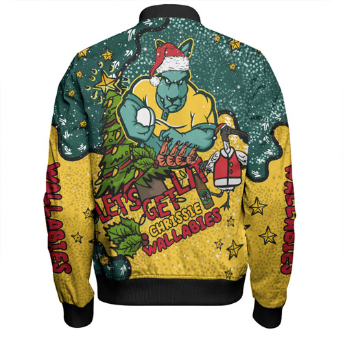 Australia Wallabies Christmas Custom Bomber Jacket - Let's Get Lit Chrisse Pressie Bomber Jacket Australia Wallabies Christmas Custom Bomber Jacket - Let's Get Lit Chrisse Pressie Bomber Jacket