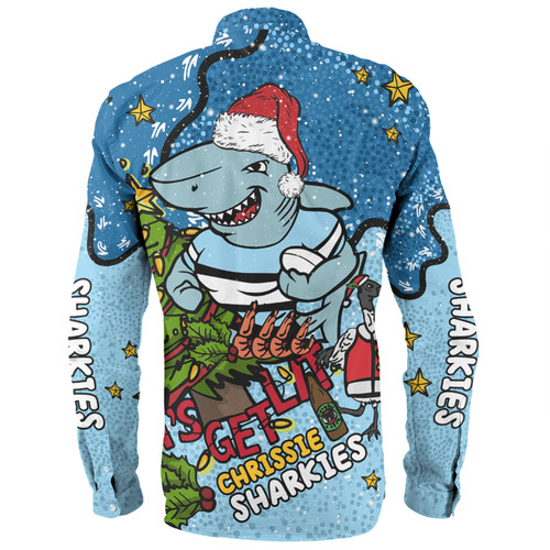 Cronulla-Sutherland Sharks Christmas Custom Long Sleeve Shirt - Let's Get Lit Chrisse Pressie Long Sleeve Shirt Cronulla-Sutherland Sharks Christmas Custom Long Sleeve Shirt - Let's Get Lit Chrisse Pressie Long Sleeve Shirt